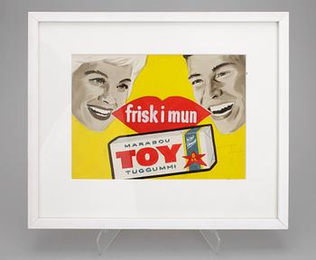 REKLAMORIGINAL, 2st, bl.a. TOY-tuggummi,1900-talets mitt.