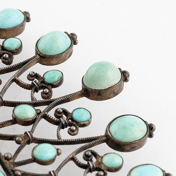 Hair comb silver and turquoise, ca 1870's.