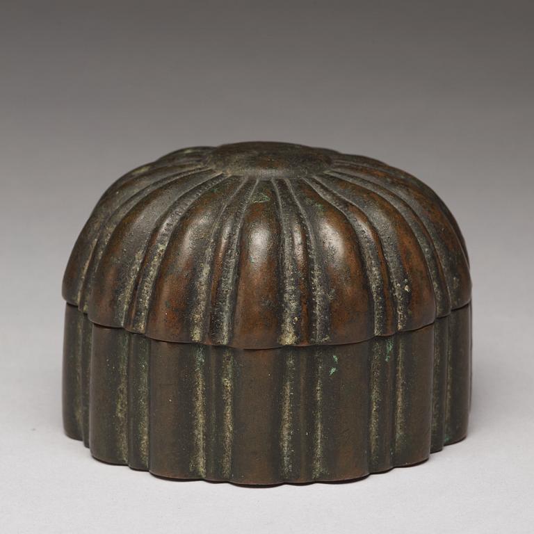 A copper alloy box with cover, presumably late Ming dynasty.
