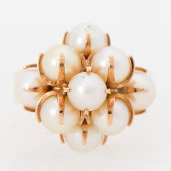 ELIS KAUPPI, SORMUS, viljellyt helmet, 14K kultaa. Kupittaan Kulta, Turku 1960-luku.