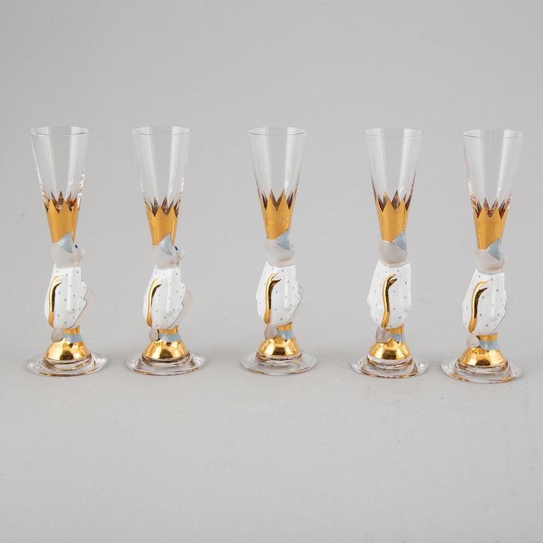 Gunnar Cyrén, five 'nobel' devils glasses/Minnes glasses, Orrefors.