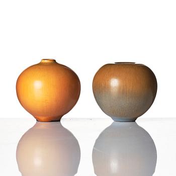 Berndt Friberg, a set of three stoneware vases and a bowl with rabbit's fur glazes, Gustavsberg Studio, Sweden 1953-1958.