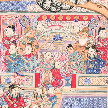 A Chinese scroll, mixed media on silk, signed.