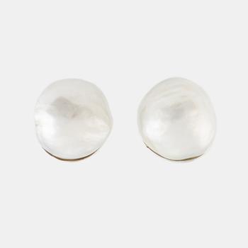 White gold and large baroque South sea pearl earrings.