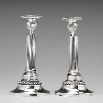 A pair of Swedish Gustavian silver candlesticks, mark of Mikael Nyberg, Stockholm 1788.