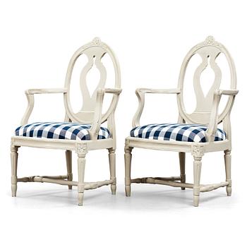 42. A pair of Gustavian late 18th century armchairs.