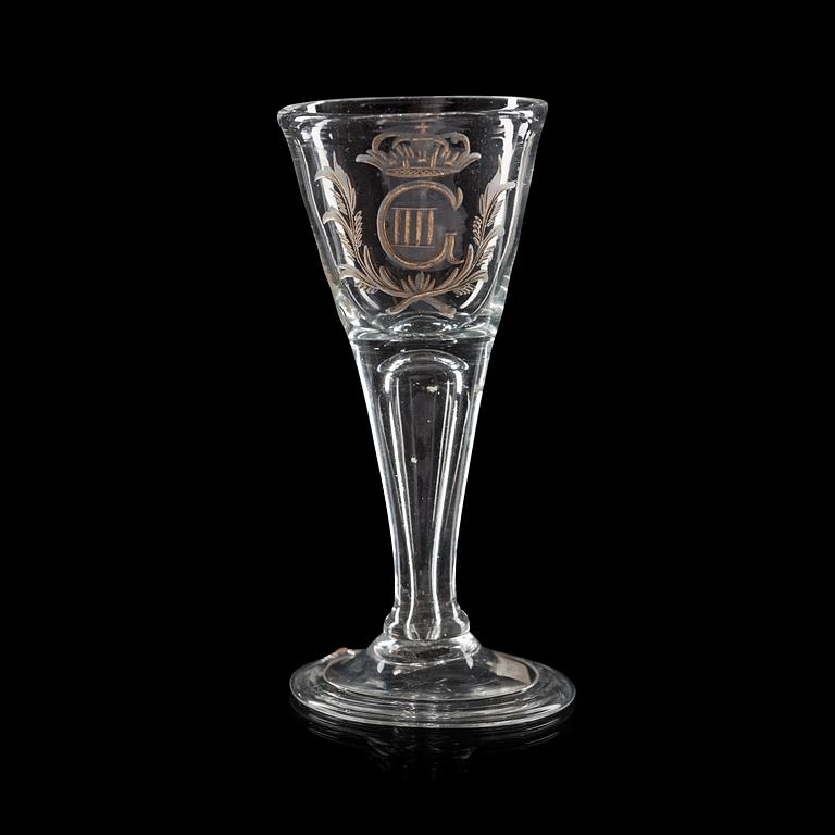 A Swedish armorial goblet with the monogram of King Gustavus IIII, son of Gustavus III,  18th Century.