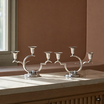 A pair of sterling silver Art Deco candelabras, Salvador de la Serna, Mexico, first half of the 20th century.