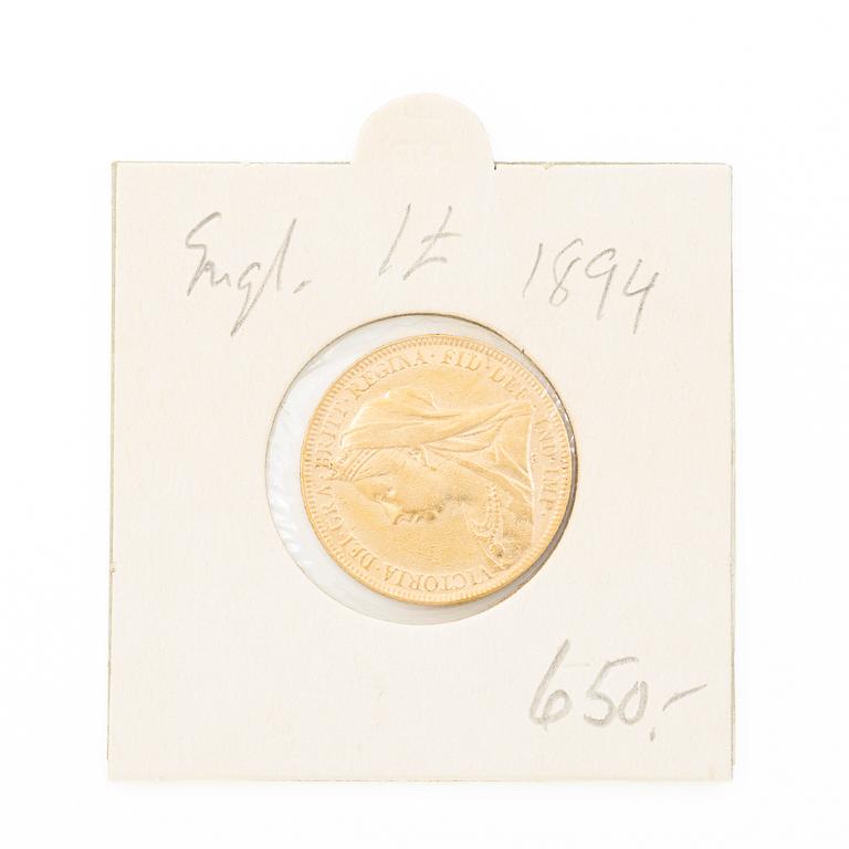 Gold coin, Great Britain, Victoria, 1 Sovereign, 1894.