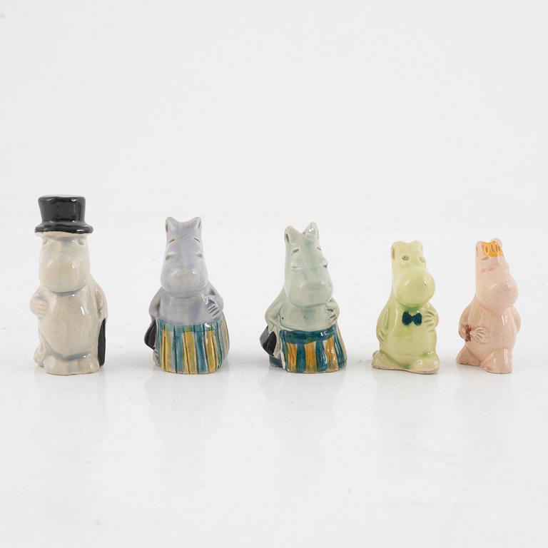 Leo Tykkyläinen, figurines, 9 pcs, ceramic, "Moomin", Arabia, 1950s.