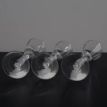 A matched set of six champagne flutes, England, 18th Century.