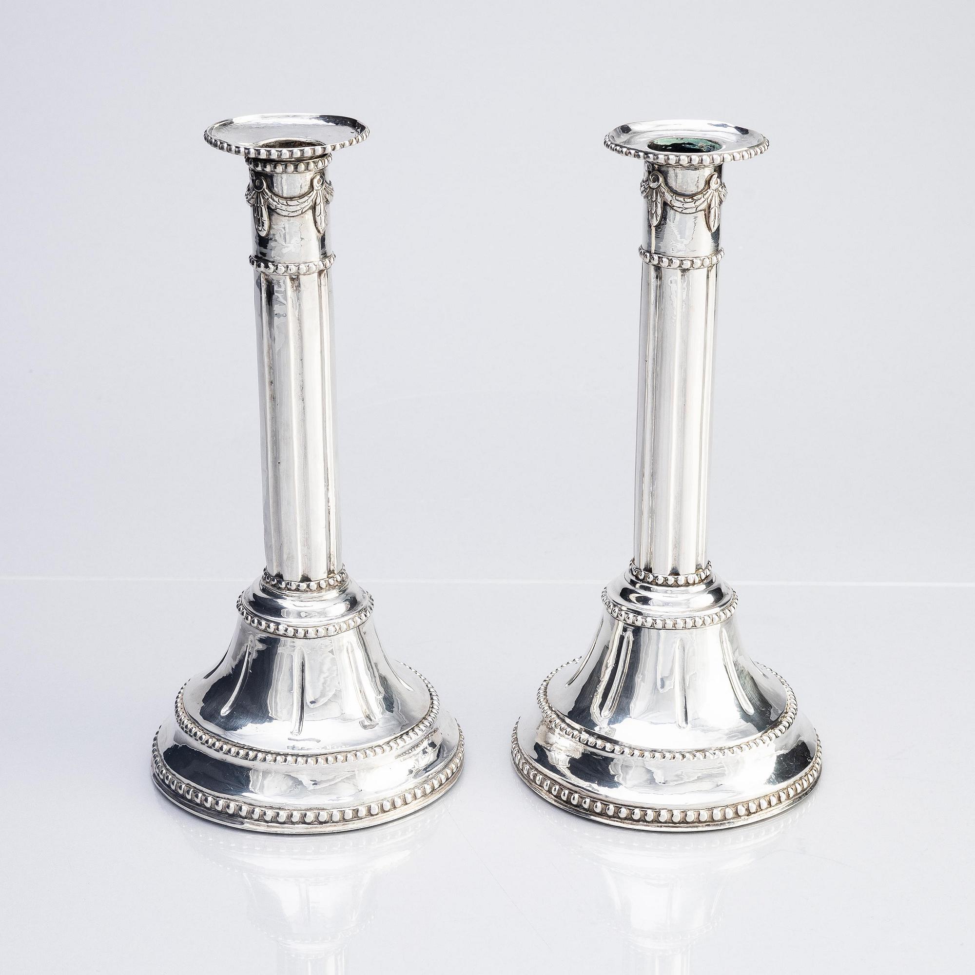 A pair of Swedish 18th century silver candlesticks, marks of Fredric Meyer, Karlshamn 1787.