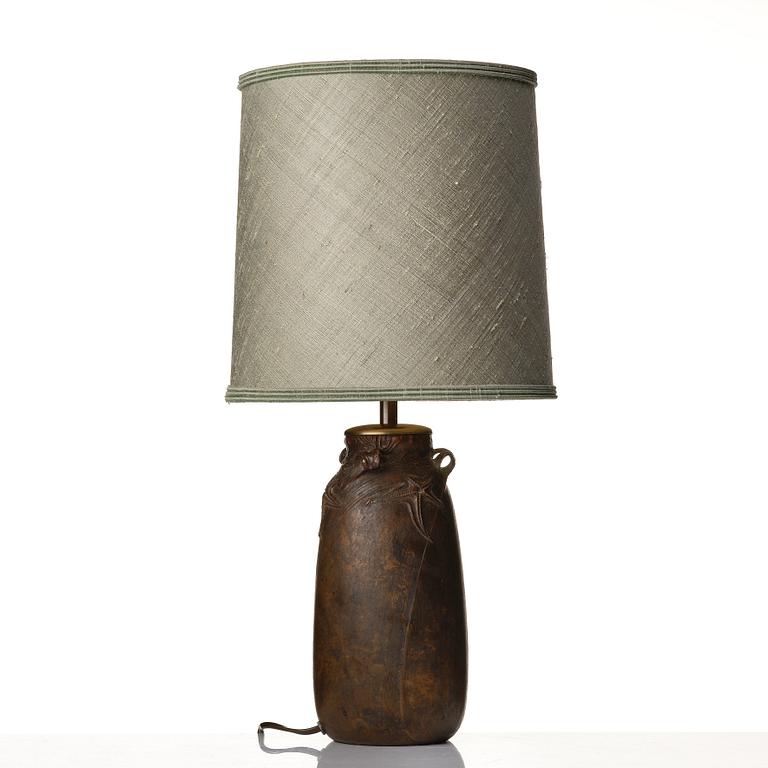 Emy Wahlström, an Art Nouveau patinated bronze table lamp, Hugo Elmqvist, Stockholm, early 1900's.