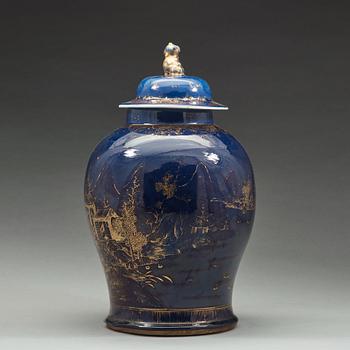 A large blue glazed jar with cover, Qing dynasty, Qianlong (1736-95).