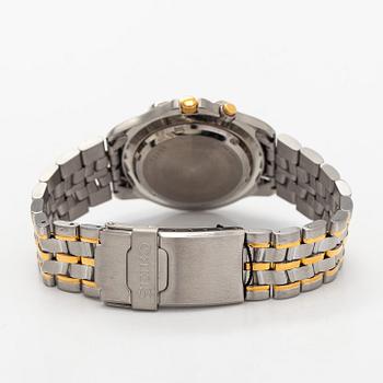 Seiko Kinetic wristwatch, 40 mm, gold / steel, plastic crystal, 1990s.