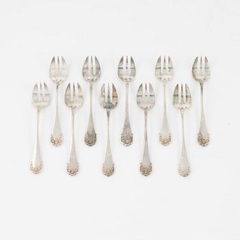 Ten Swedish Silver Oyster Forks, mark of Lars Larson & Co, Stockholm 1874.