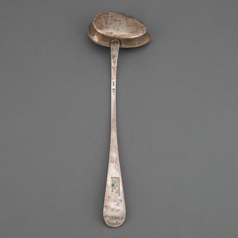 A Swedish 18th century silver soup-laddle, mark of Johan Lund, Gothenburg (1784-1789).
