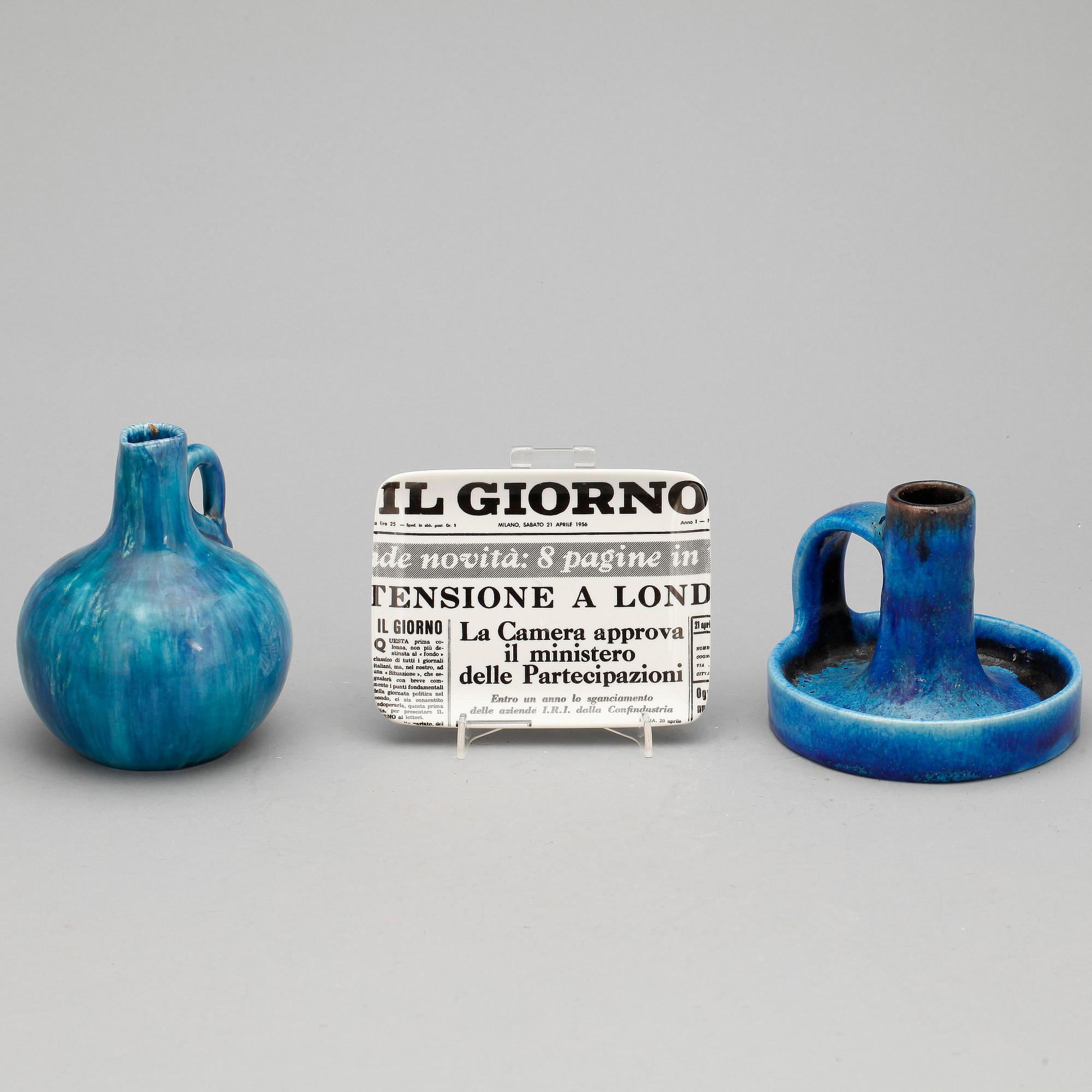 PARTI KERAMIK, 3 st, Bruno Gambone, Marcello Fantoni samt Piero Fornasetti, Italien, 1900-talets andra hälft.
