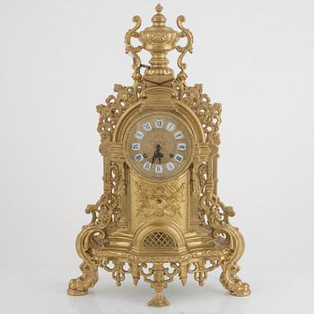 Table garniture, mantel clock, and two candelabras, Louis XV style, Lancini, Italy, second half of the 20th century.