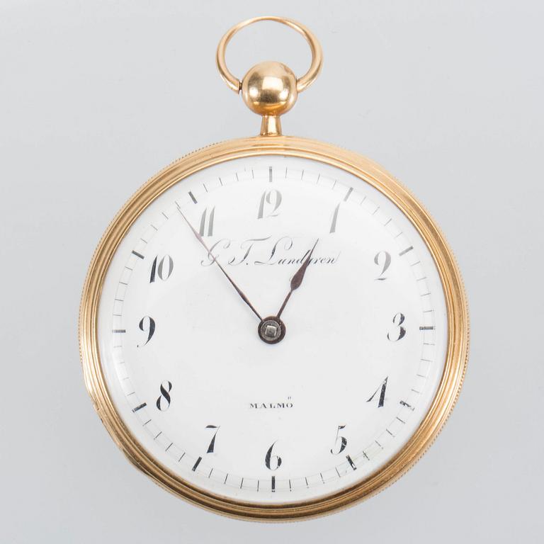 FICKUR, 18 K guld, GT Lundgren, Malmö, ca 1830-tal. Vikt ca 126 g.