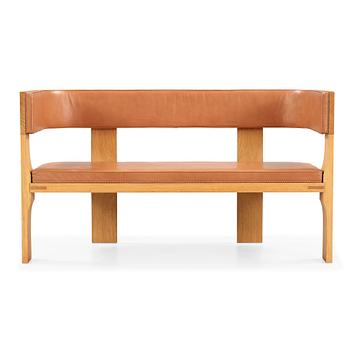 STIG LÖNNGREN, a birch and brown leather sofa and table, Lars Larsson, HI-gruppen, Sweden 1972.