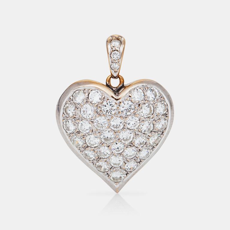 A heartshaped pendant, set with brilliant-cut diamonds. Total carat weight circa 4.00 cts.