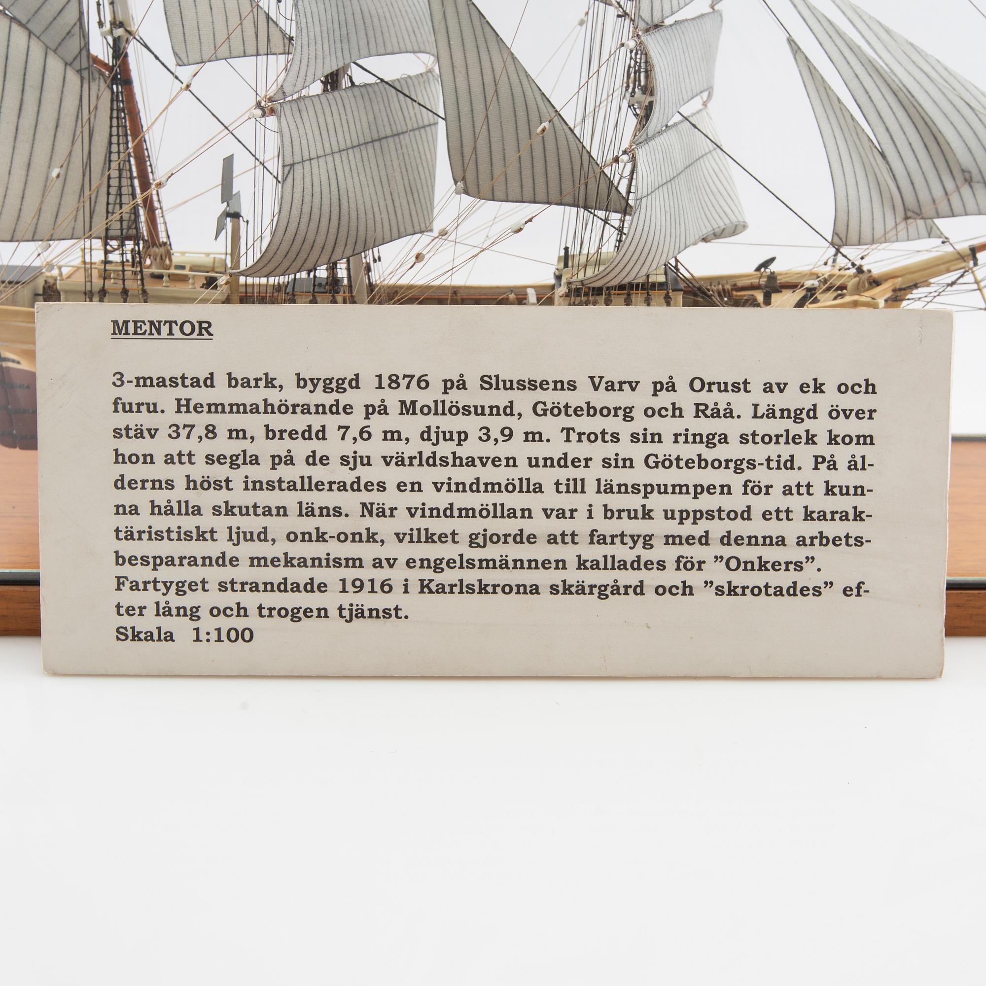 Fartygsmodell "Mentor", byggd av Sten Bergwall 1996.