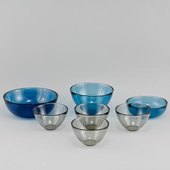SKÅLAR 7 st, glas "Fuga", Sven Palmqvist för Orrefors. 1900-talets mitt.