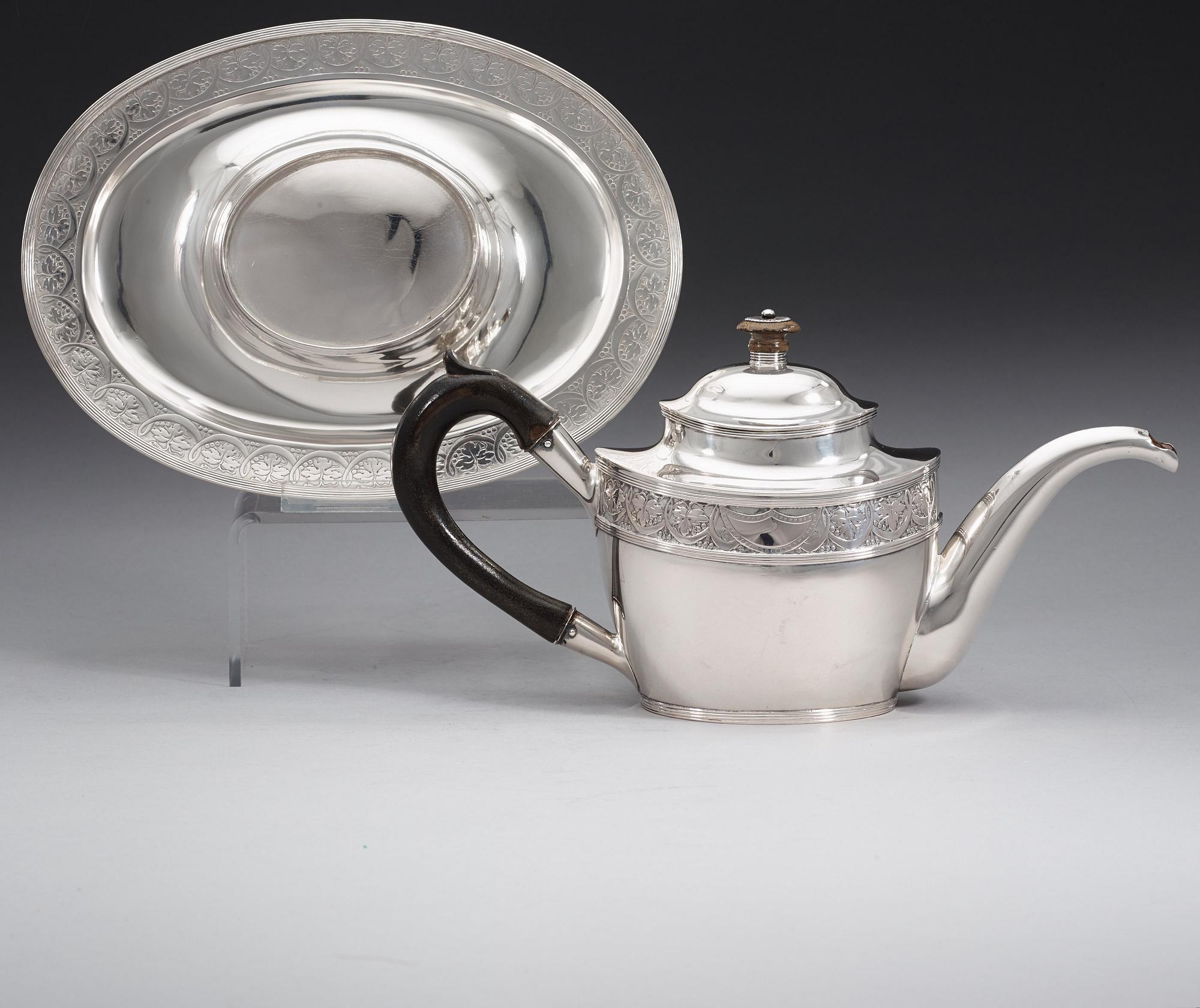 A Danish 19th century parcel-gilt tea-pot and tray, marks of Peter Terpager Hagen, Kopenhagen 1813.