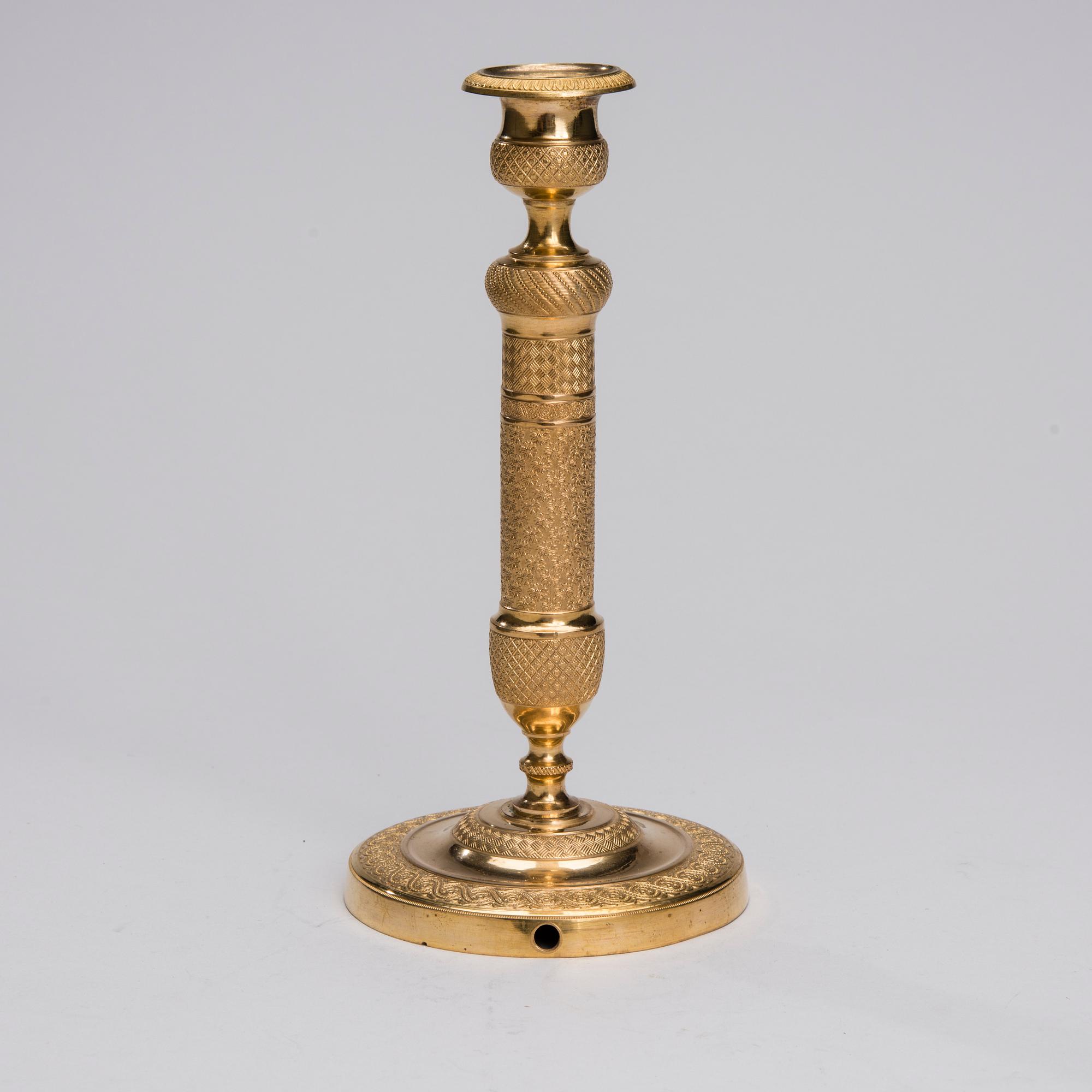 LJUSSTAKE, empire, brännförgylld mässing, 1800-talets början.