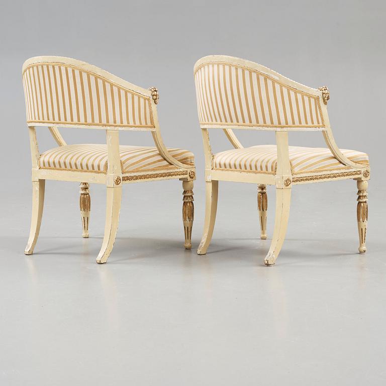 A late Gustavian circa 1800 armchair. One later armchair included.