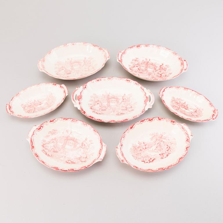 A 157-piece tableware set of 'Bengali, red', Swedish Rörstrand creamware of the 1940s.