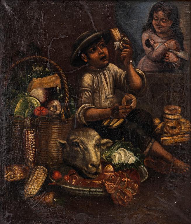 Spanish school, 18th century, Child with vegetables.