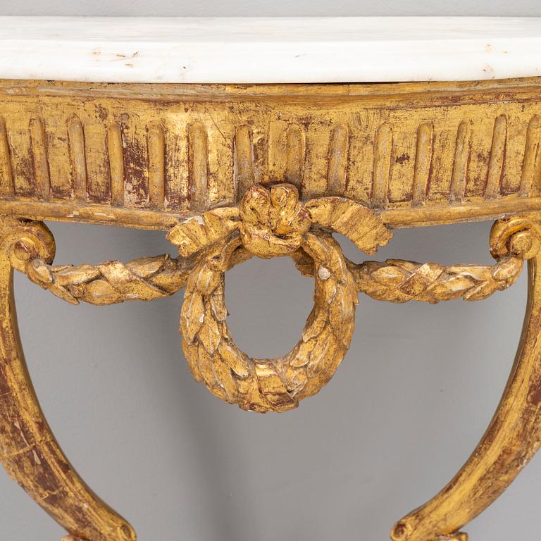 A presumably Danish Louis XVI giltwood and marble console table, late 18th century.