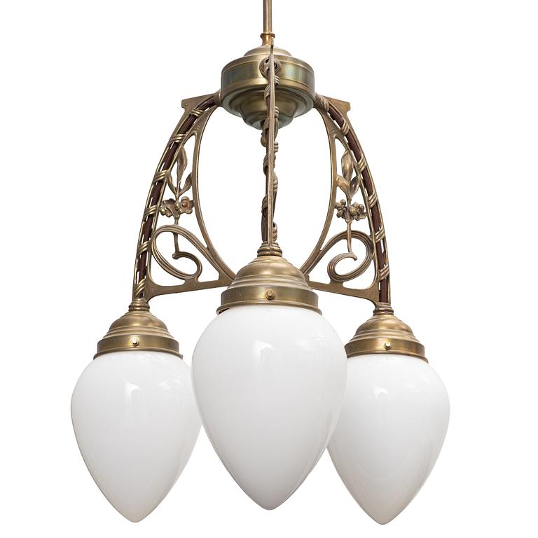 Ceiling lamp, D53, Art Nouveau style, circa 2000, Berliner Messinglampen, Germany.