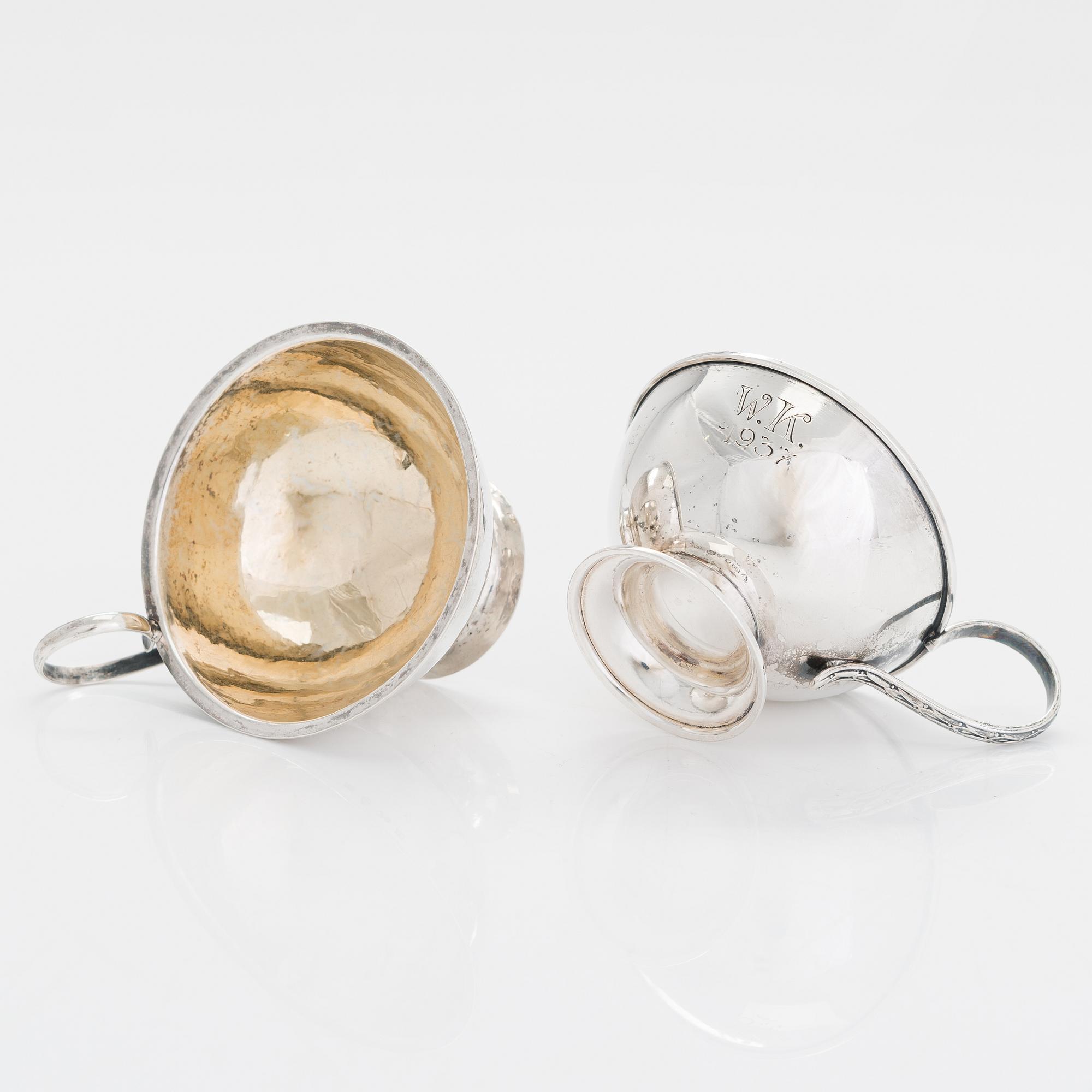 Two sterling silver bowls, Gustav Jansson 1955, 1960, and eight similar silver punsch cups, GAB and CGH 1933-41. Sweden.