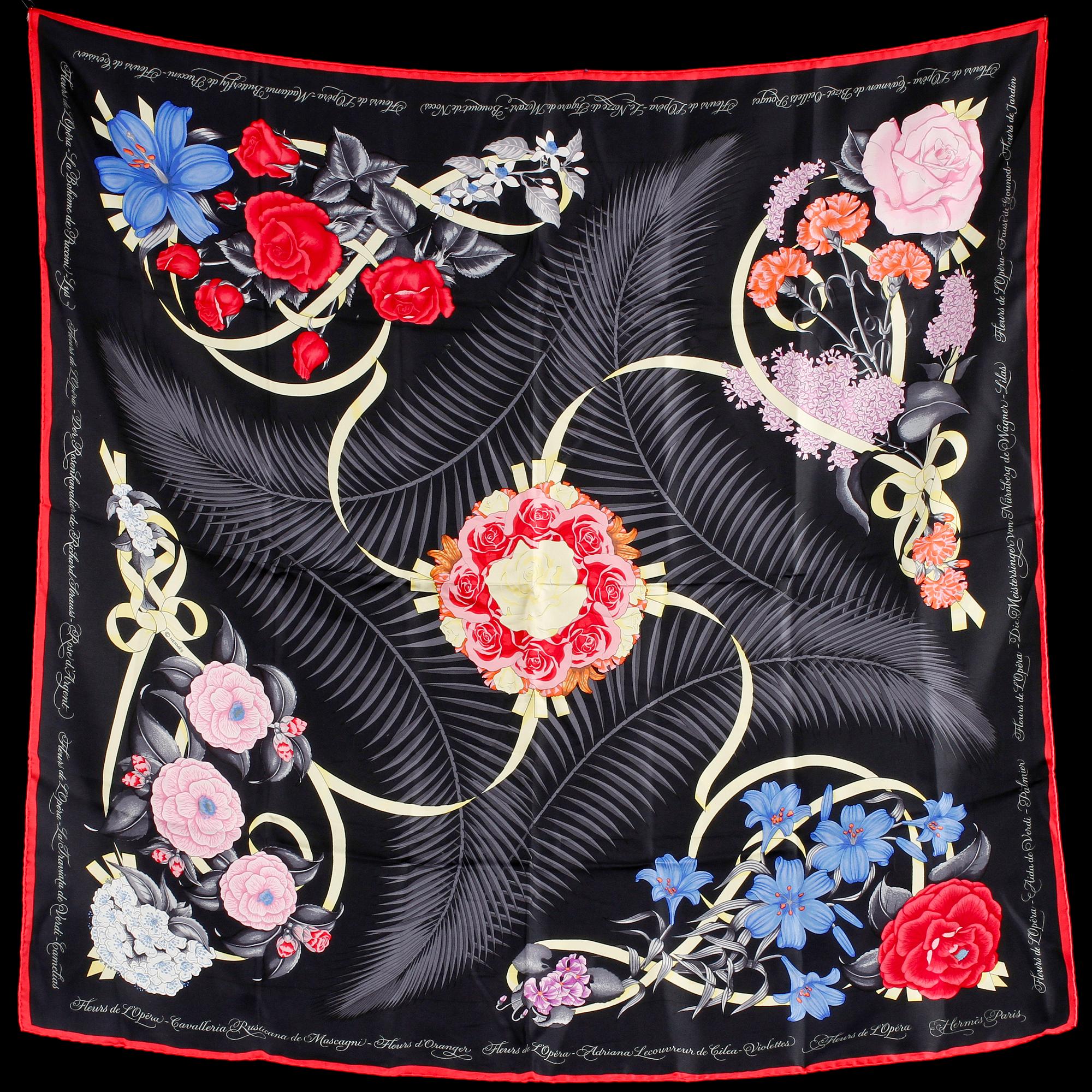 SCARF, siden, "Fleurs de L'opera", design Julia Abadie, Hermès, Paris, 1900-talets andra hälft.