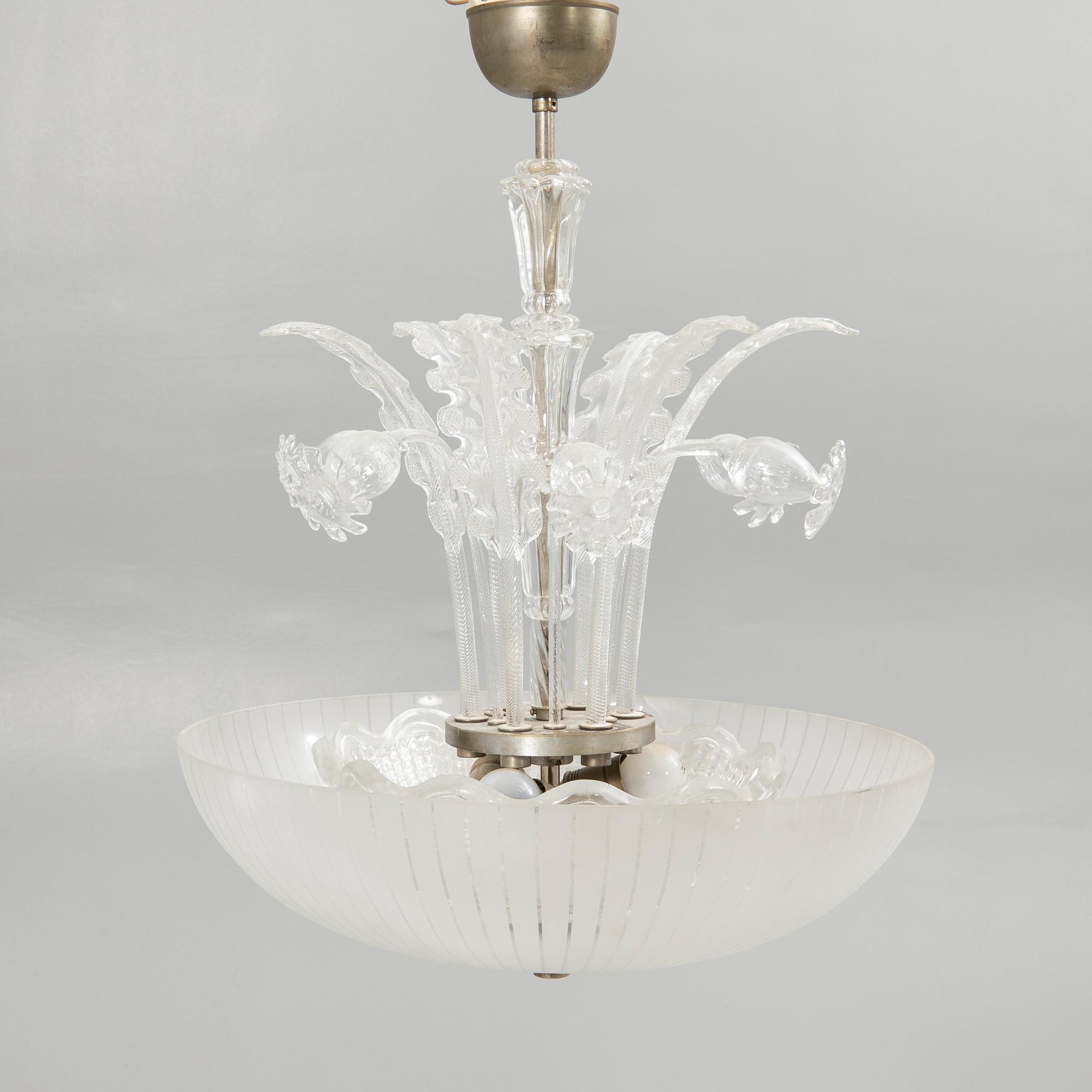 Fritz Kurz, Attributed, ceiling lamp, Orrefors, mid-20th century.