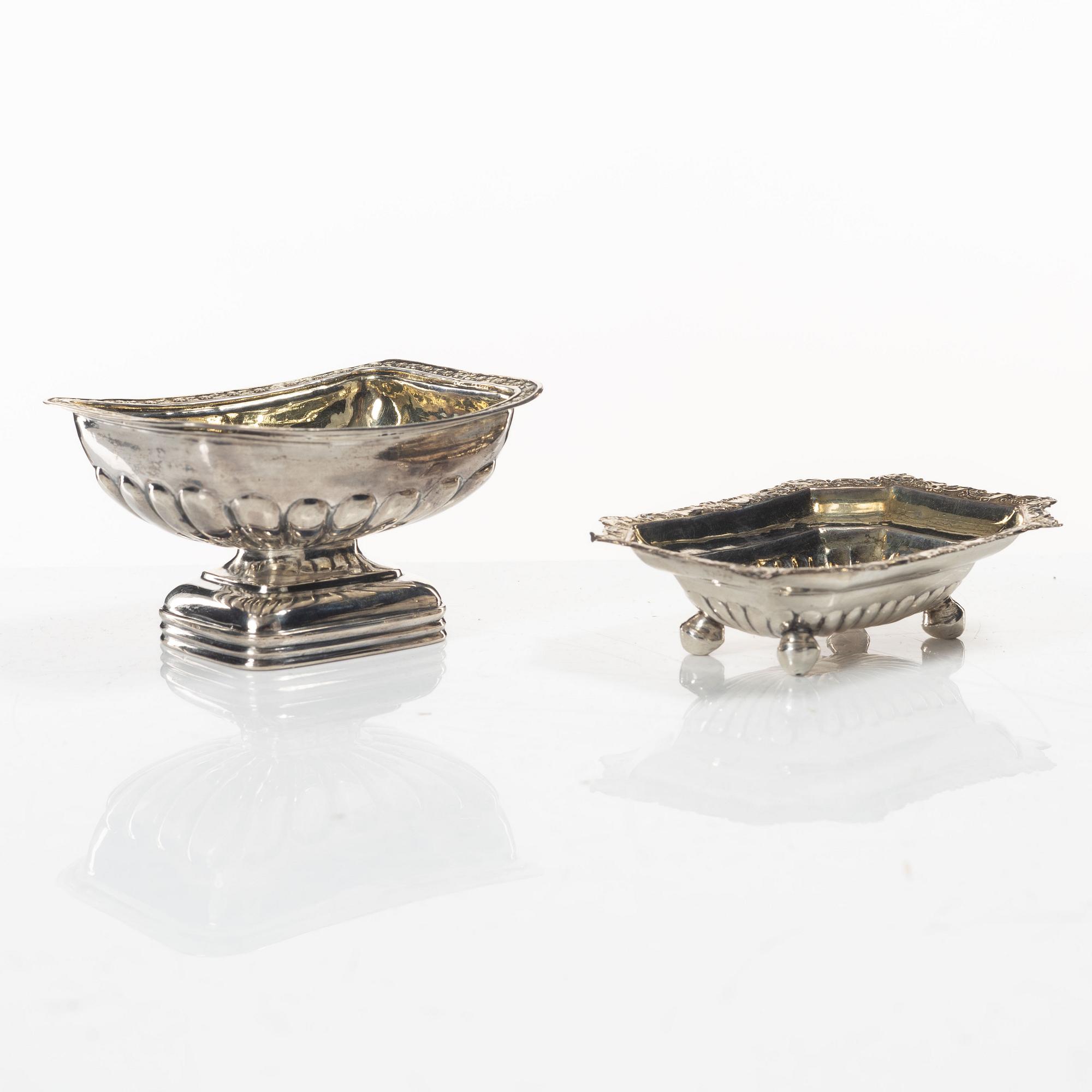 Two Russian silver salt cellars, 19th Century.