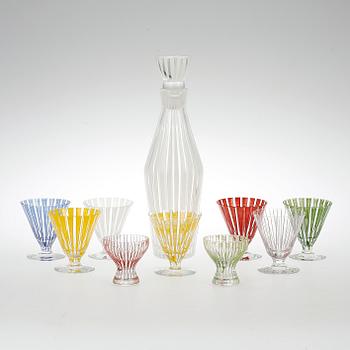 GLASSERVISDELAR, 10 st, "Strikt", Bengt Orup, Johansfors, formgiven 1952.