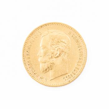Gold coin, Nicholas II, Russia, 5 Rubles, 1898.