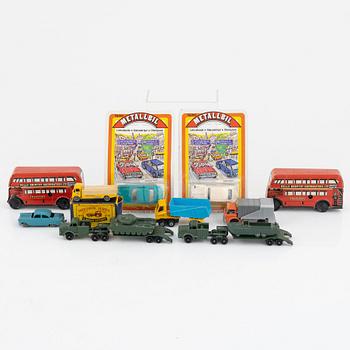 Twelv toy cars, mostly Lesney, England, second half of the 20th century.