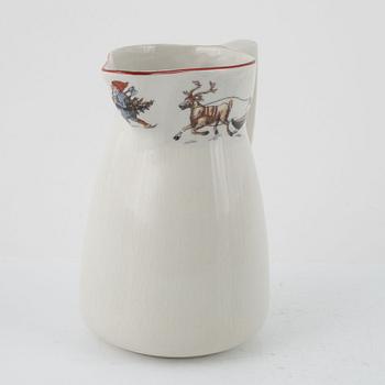 Grötskål och mjölkkanna, flintgods, Gefle.