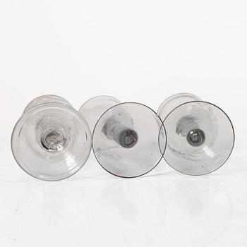 Three spiral-stemmed glasses, 18th Century.