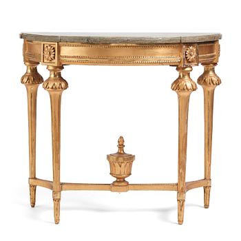 43. A Gustavian giltwood and marble console table, late 18th century.