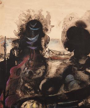 CO Hultén, Imprimage and frottage on paper, signed and executed 1947.