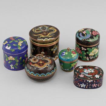 PARTI LOCKBURKAR, 6 st, cloisonne, 1900-tal.