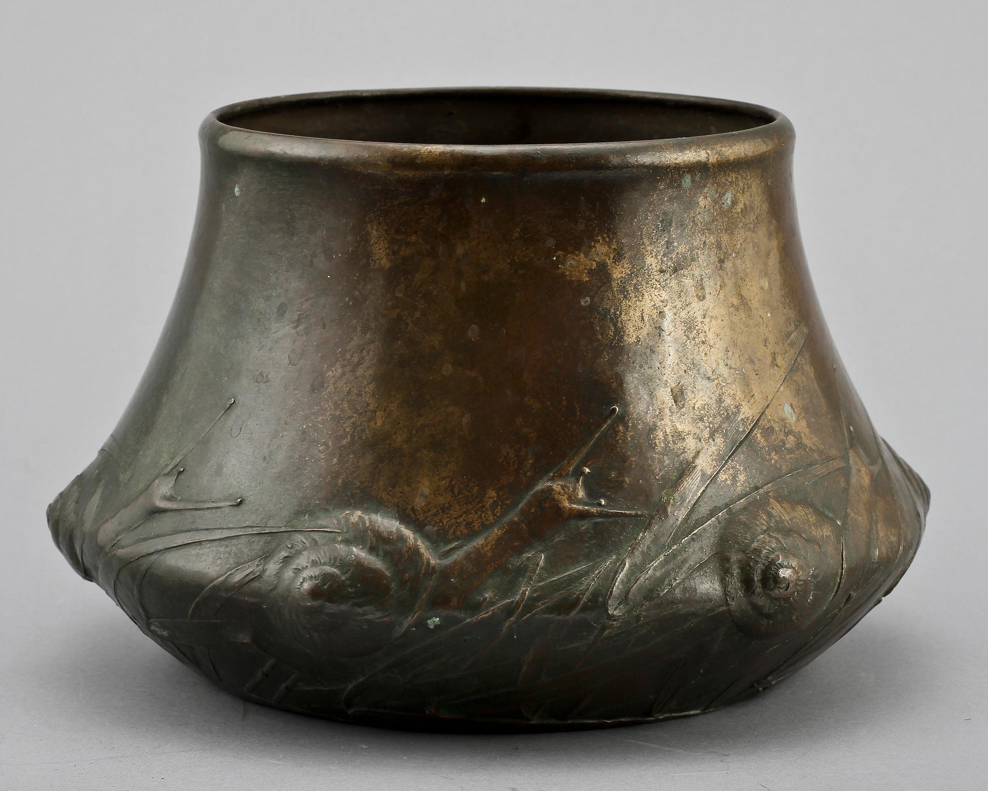 A Hugo Elmqvist Art Nouveau patinated bronze vase, Stockholm circa 1900.