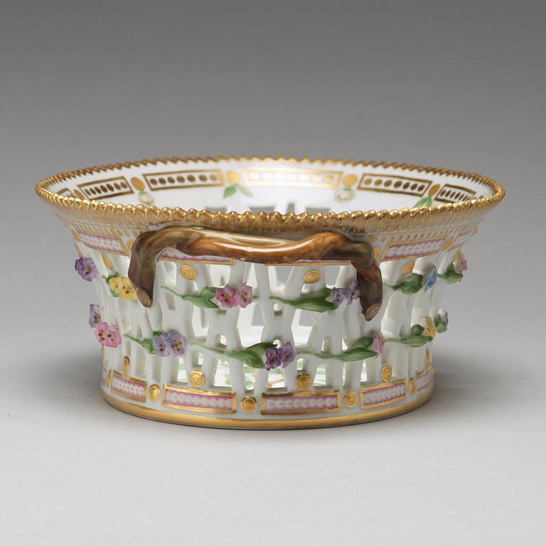 A Royal Copenhagen "Flora Danica" chesnut basket with stand, Denmark, 20th Century.