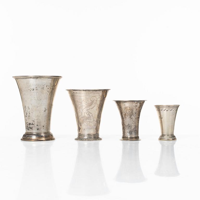 Four Swedish silver beakers, 18th-19th century.